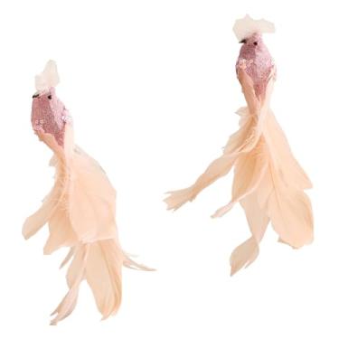 Imagem de Vaveren 2x Pássaros Artificiais Simulação Enfeites de Pássaros Clip em Falsos Artesanato Decorações de Árvore de Natal para Galhos de Pátio, Rosa