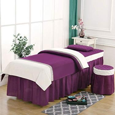 Imagem de Colcha de beleza 4 peças algodão puro estilo europeu simples fisioterapia massagem salão especial xampu massagem salão cama cama com (roxo 70 * 190 cm)