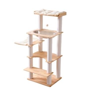 Imagem de SHENGOCASE Torre de árvore para gatos de madeira natural, poleiro de plataforma grande, cama cápsula transparente, para vários gatos internos
