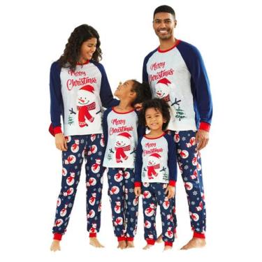 Imagem de Pijama de Natal PATPAT para família, Natal, azul marinho, boneco de ne