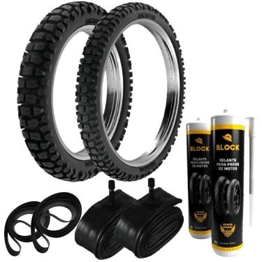 Imagem de Par Pneu Bros 150 Xre 190 110/90-17 + 90/90-19 Rt36 Rinaldi + Camaras + Cintas + Selantes