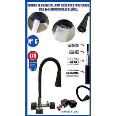 Imagem de Torneira Pia Metal Com Saída Para Purificador Bica 3/4 Emborrachada Fl
