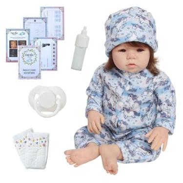 Imagem de Bebe Reborn Boneca 100% Silicone Fio a Fio Com Kit Itens - Cegonha Reb