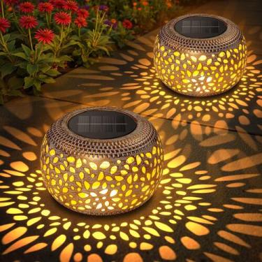 Imagem de Lanternas de mesa solares BONLION, pacote com 2 LED de metal impermeáv