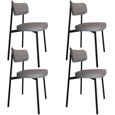 Imagem de Kit 04 Cadeiras Estofada Para Sala De Jantar Astrid Preto C01 Linho Ci