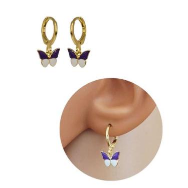 Imagem de Brinco Infantil Borboleta roxo Folheado Ouro 18k Antialérgico - MIXFOL