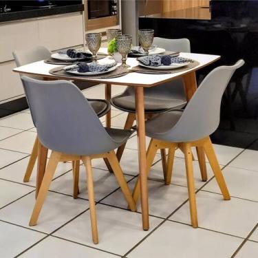 Imagem de Mesa de Jantar Quadrada Especial 4 Lugares 80cm em Madeira - Branca - 