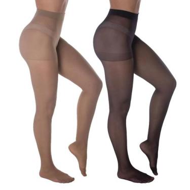 Imagem de Kit com 2 Meias Calças Finas Elastano Fio 15 Selene, P, Pretonatural