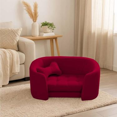 Imagem de Poltrona Cama Pet Luxo Mell Veludo Premium Para Cães E Gatos Vermelho