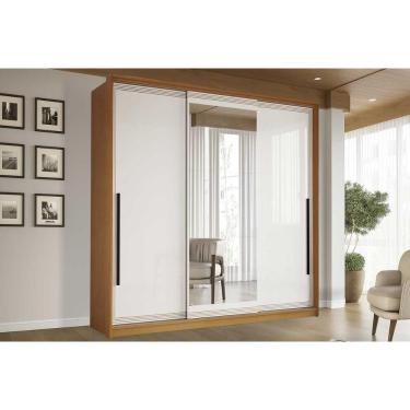 Imagem de Guarda Roupa Casal 3 Portas De Correr (1 C/ Espelho) E 4 Gavetas Valência Freijo/branco - Politorno