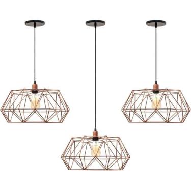 Imagem de Kit com 3 Pendentes Galaxy Diamante Aramado Gold Rose Luminária Lustre