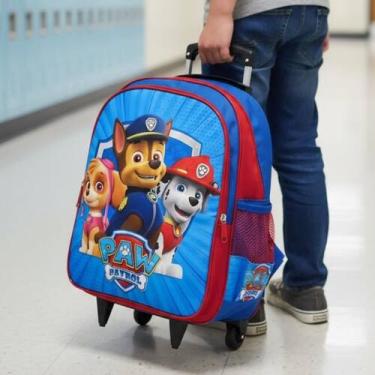 Imagem de Mochila Escolar Infantil Patrulha Canina M Rodinhas - SM, Azul