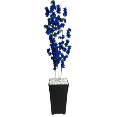 Imagem de Planta Artificial Grande, Planta Artificial Cerejeira Rosa com Vaso de Rattan Decorativo, Natural e Realista(Cerejeira Azul vaso Preto)