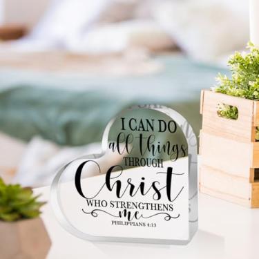 Imagem de Placa de decoração de mesa cristã, versículo bíblico, filipenses 4:13, decorações inspiradoras para casa, escritório, banheiro, quarto, sala de estar, presente religioso motivacional para amigos e