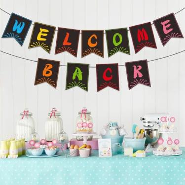 Imagem de Faixa Welcome Back Garland Banner de boas-vindas com 11 peças bandeira 5 m corda de juta...