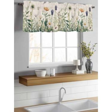 Imagem de Cortina de Valance Flores Primavera Flores Silvestres Folhas Pequena Cortina de Janela Cortina Filtro de Luz para Sala de Estar Quarto 7,6 cm Bolso de Haste Sanefa para Janela 152,4 cm x 45,7 cm C C