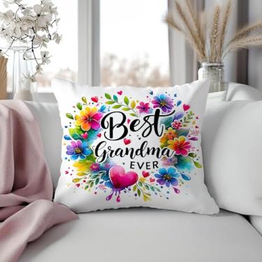 Imagem de Capas de almofada Best Grandma Ever Gifts 45,7 x 45,7 cm, presentes para avó para aniversário de dia das mães, aniversário, decoração floral para avó, fronhas