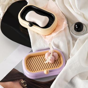 Imagem de Saboneteira fofa, sem perfuração, suporte de sabão montado na parede com ralo Keep The Place Dry Household Sabonetes Saver Suporte de esponja para cozinha, banheiro, chuveiro (roxo)