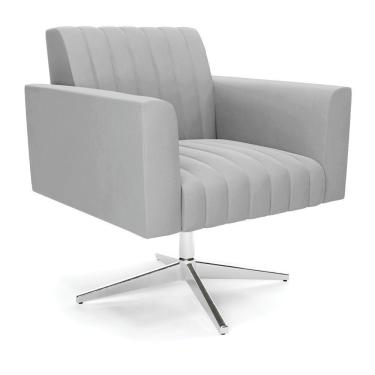 Imagem de Poltrona Giratória Viena Gomada Suede Cinza Base Cromada - D'rossi