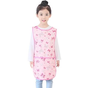 Imagem de Avental infantil Plie impermeável sem mangas com bolsos para idades de 1 a 8 anos da Plie, Pink Ribbon, Large