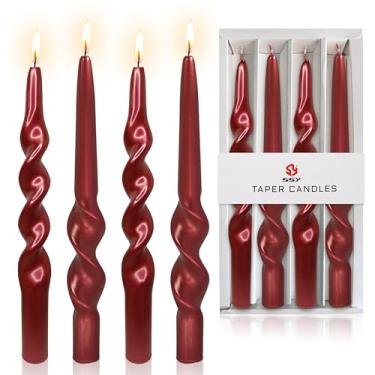 Imagem de Velas espirais de Natal, velas cônicas vermelhas metálicas - Castiçal sem cheiro de 25,4 cm para presente de inverno, Natal, decoração de casa, velas, pacote com 4