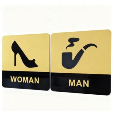 Imagem de YJIUYUANQ Placa criativa para banheiro masculino e feminino (15 x 15 cm) - Sinais de banheiro de acrílico modernos para negócios, indicadores claros de banheiro de gênero para escritórios