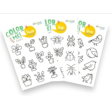 Imagem de A Brighter Year Pacote de adesivos Color-Your-Own Stick, Birds, Bugs & Botany Edition - Pacote com 3 folhas de 21,6 cm x 14 cm de 10 adesivos cada - Os adesivos têm 3,8-5 cm x 5-7,6 cm - Cadernos