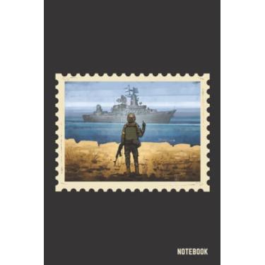 Imagem de Notebook | Taccuino | Quaderno | Bandiera Ucraina | Francobollo d'epoca dell'Ucraina | Nave da guerra russa, vai a farti fott***!