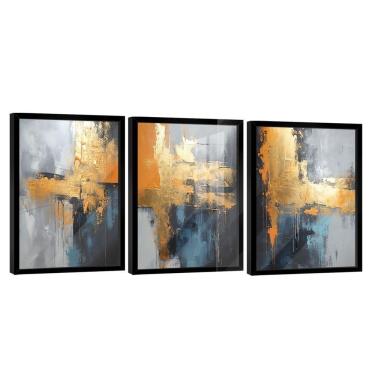 Imagem de Conjunto De Quadros Trio Abstrato Mancha Dourada -- Br Artes