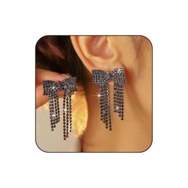 Imagem de Brincos de laço de strass prata para mulheres, modernos e brilhantes, lustre de cristal, brincos de borla para casamento, joia de laço de noiva, Small, Cobre, Sem pedra preciosa