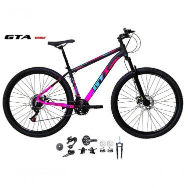 Imagem de Bicicleta Aro 29 Gti Roma Kit 2x9 Gta Sunrun Freio Disco K7 11/36 Pedivela 24/38d Garfo Com Trava - Preto/rosa Tam.19