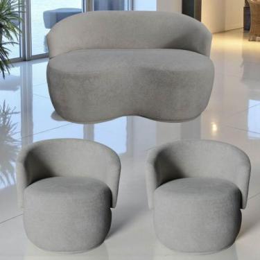 Imagem de Kit Namoradeira + 2 Poltronas Decorativa Beatriz Orgânica Bouclé Cinza