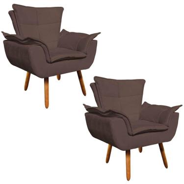 Imagem de Kit 02 Poltronas Opala Suede Marrom Pés Palito Castanho