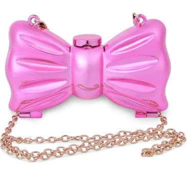 Imagem de Mini bolsa de mão com laço para meninas e mulheres - Bolsa carteira transversal pequena com laço fofo para noite com espelho para festa de princesa, rosa, 5.91 x 3.74 x 1.57 inches