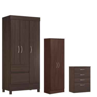 Imagem de Guarda Roupa Solteiro Wind Com Multiuso Golden Com Comôda Astral Café - Demóbile
