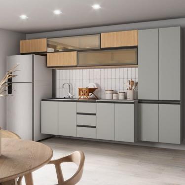 Imagem de Cozinha Modulada 8 Peças 5 Aéreos 2 Balcões 1 Paneleiro Nara Cabecasa Madeiramadeira Avena-cinza Claro