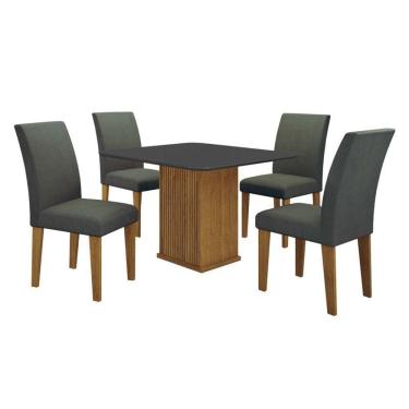 Imagem de Mesa De Jantar Napoli 90x90 Freijó Decor Chumbo Com 4 Cadeiras Mdf Freijó Joli Chumbo - Leifer Móveis