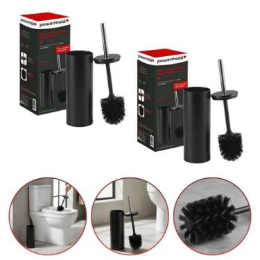 Imagem de Kit 2 Escova Sanitária Powermaid Mate Com Cabo Inox E Base Preto