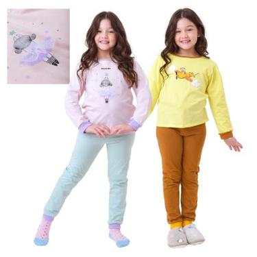 Imagem de Kit Pronto 4 Peças Pijama Macio Comprido, Longo Infantil 2 Camisas  2 