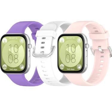 Imagem de HAOZHI Pulseira Compatível para Huawei Watch Fit 4 3 4 Pro,Bracelete Correia Cinta Alça de substituição para Huawei Watch Fit 3 4 Pro (Roxo+Branco+Rosa)