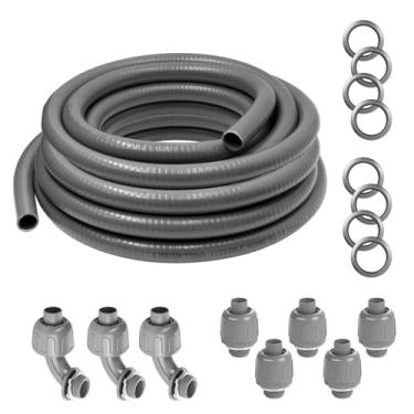 Imagem de VN Infinite quality Conduíte de retenção líquida de 1,27 cm com certificação UL - Conduíte elétrico flexível não metálico com 5 conexões retas e 3 conectores de 90 graus