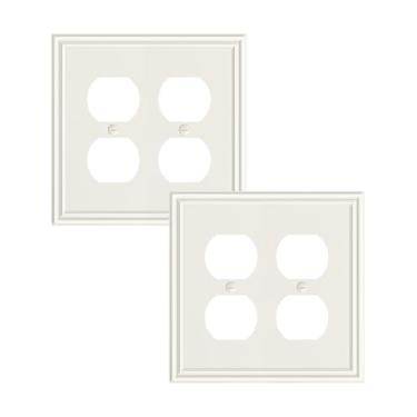 Imagem de TREEWELL Pacote com 2 capas de saída dupla dupla, placas decorativas de amêndoa clara e tampas de tomada para tomadas elétricas, placas de parede de liga de zinco duráveis, resistentes à corrosão