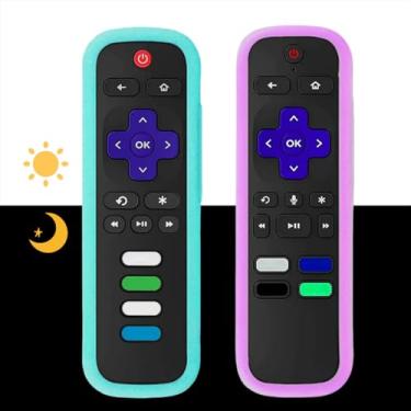 Imagem de [Pacote com 2] Capa para controle remoto (brilha no escuro) compatível com controle remoto Roku TV/Roku Express/Streaming Stick/Premiere, capa de silicone universal para controle remoto Roku Voice com