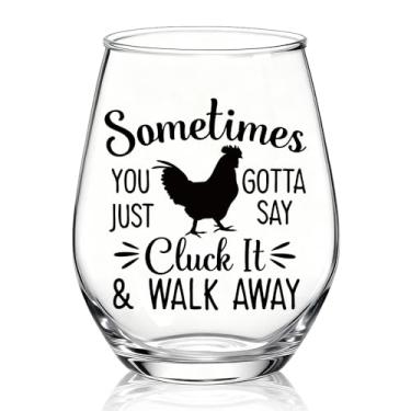 Imagem de XQLZY Sometimes You Just Gotta Say Cluck It Taça de vinho sem haste, presentes engraçados de taça de vinho de galo de fazenda para mulheres, mãe, avó, tia, melhor amiga, Natal, aniversário, Ação de