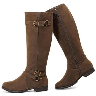 Imagem de Botas de cano alto Ruiee femininas elegantes com bico redondo, marrom,