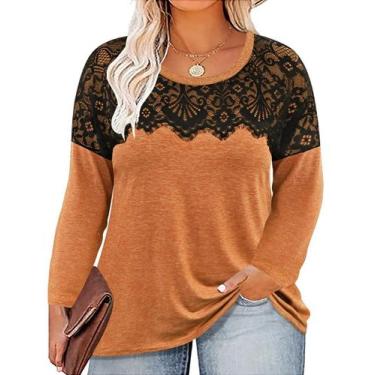 Imagem de Camiseta TIYOMI Plus Size de renda preta de manga comprida XL-5XL