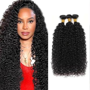 Imagem de Pacotes de cabelo WuvusNM Brazilian Kinky Curly Human Hair 3x60cm