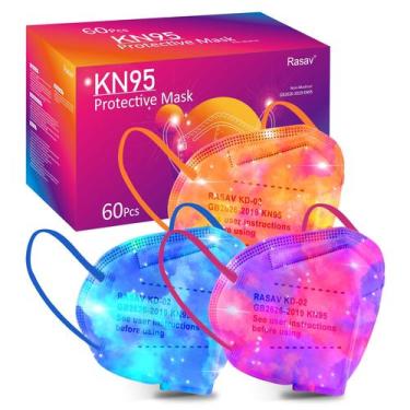 Imagem de Máscaras faciais Rasav KN95, pacote com 60, máscara de segurança contr