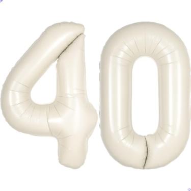 Imagem de Balão branco creme número 40 para decorações de primeiro aniversário, 101,6 cm, bege enorme, balões de 40 anos, folha, 40 balões, decoração de festa de aniversário, lembrancinhas de festa, suprimentos