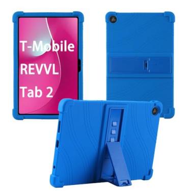 Imagem de Capa para tablet T-Mobile REVVL Tab 2 de 10,1 polegadas 2025, suporte multiângulo, capa protetora de silicone macio para tablets T-Mobile REVVL Tab 2 5G de 10,1 polegadas (azul)